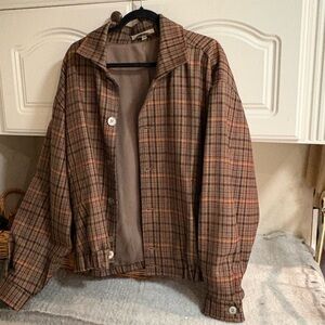 Perry Ellis Brown Plaid Shirt Jacket